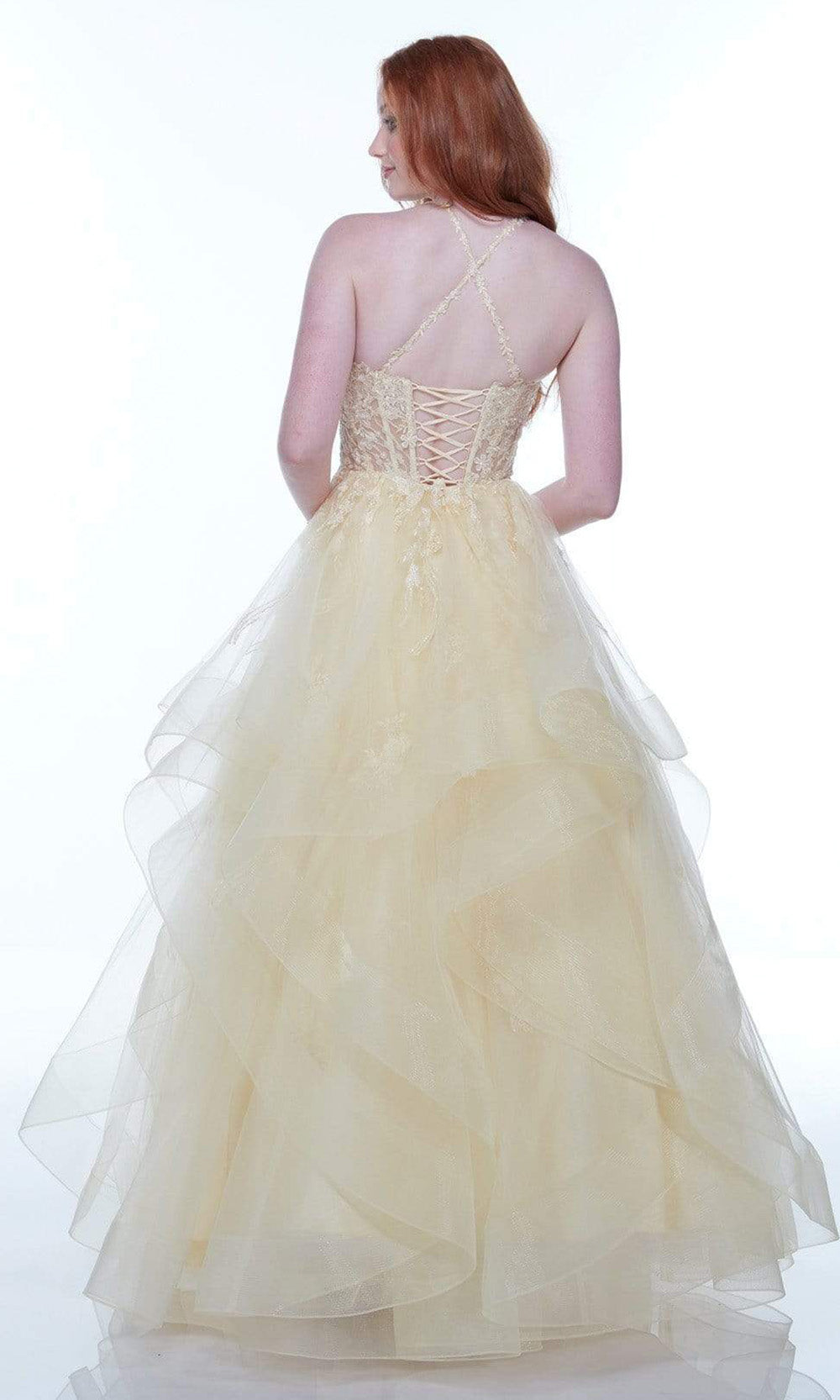 Alyce Paris - 61094 Applique Corset Tiered Gown In Yellow