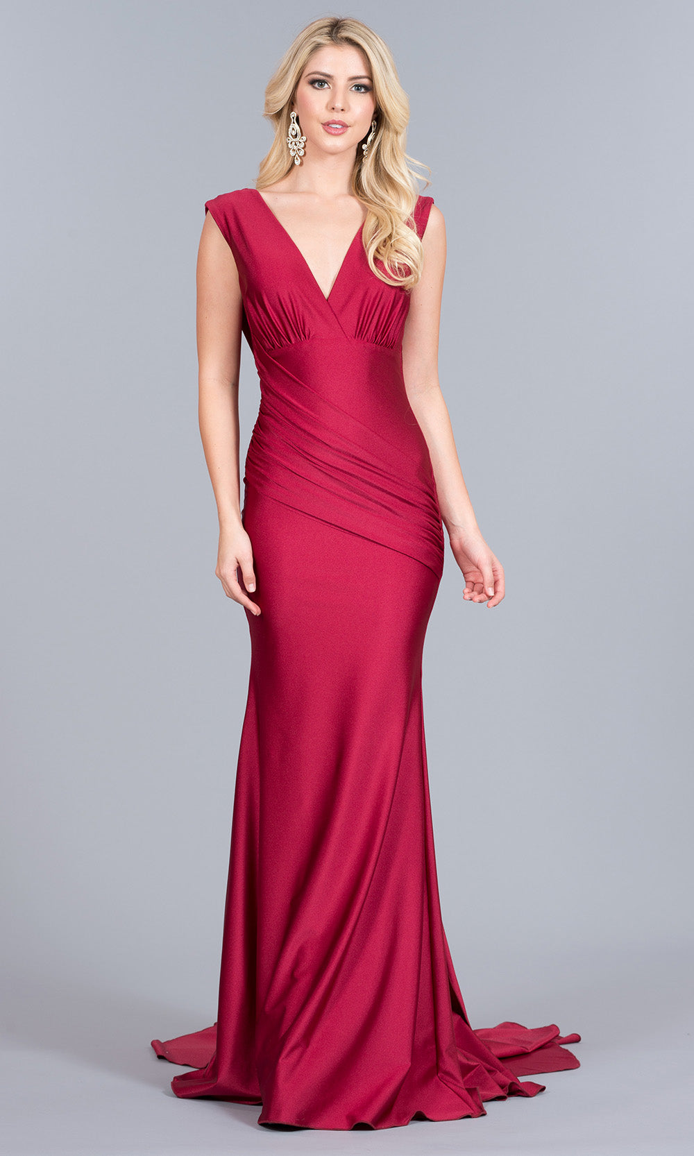 Atria - 5927H Brooch-Accented Back Gown In Red