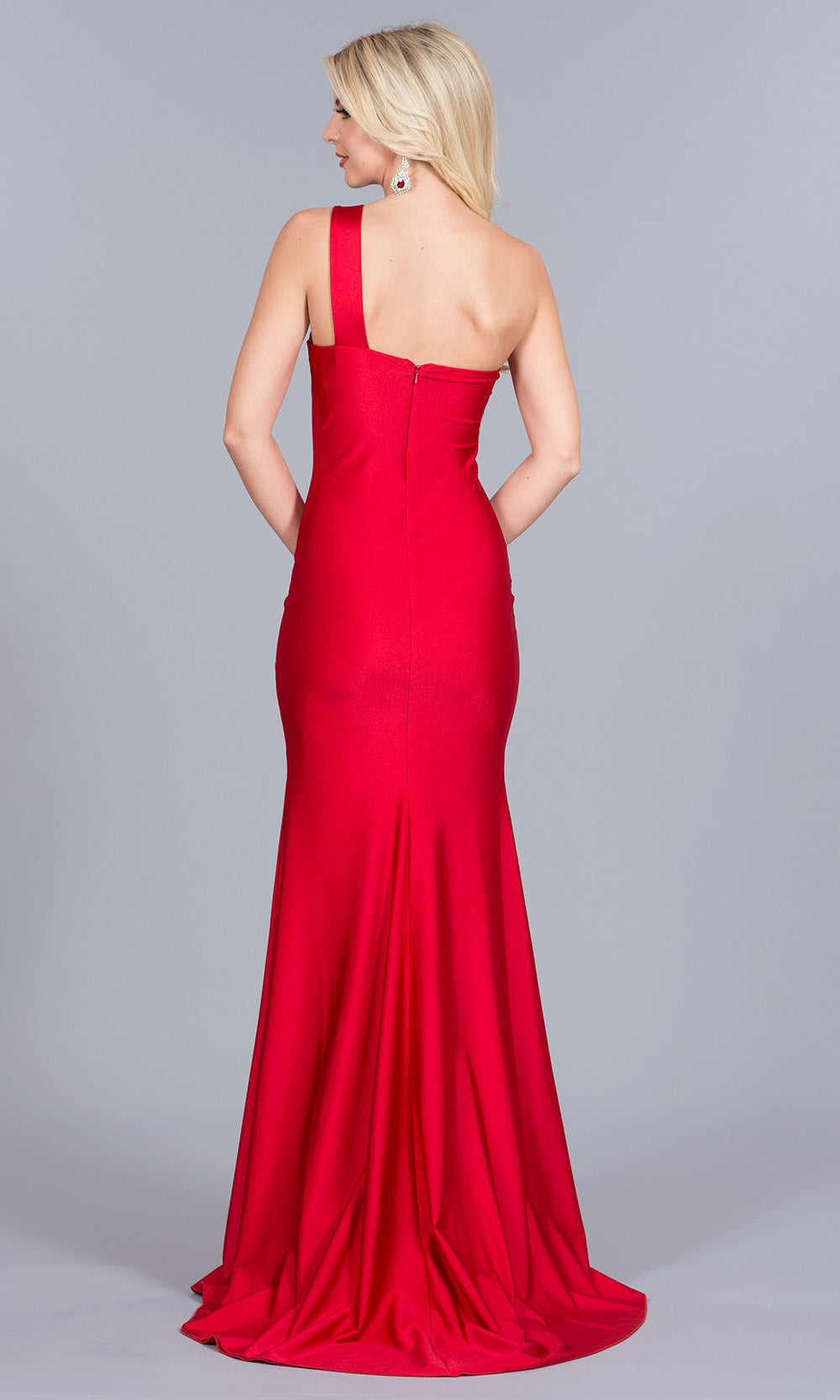 Atria - 5937H One Shoulder High Slit Gown In Red