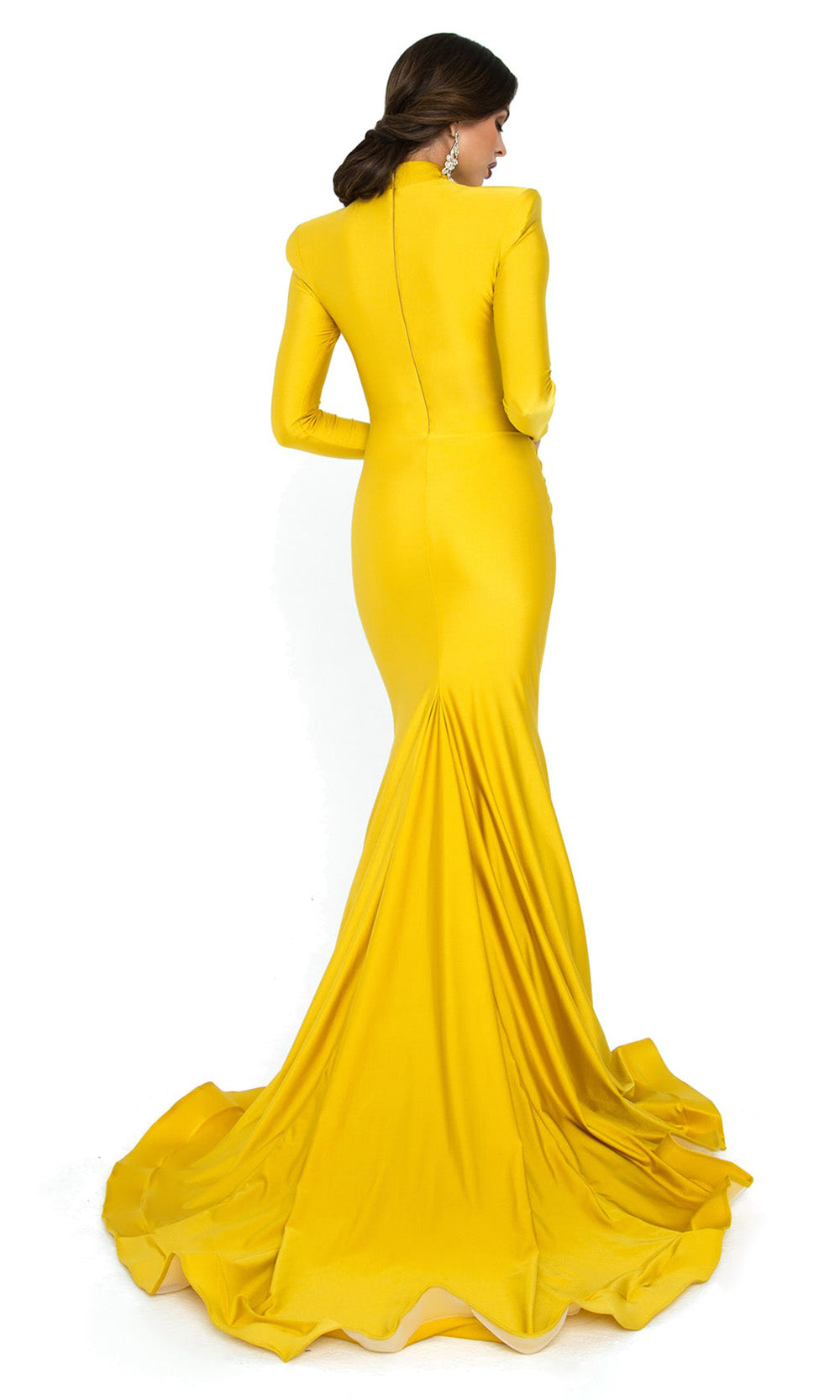 Atria - 6500H High Neck Modest Mermaid Gown In Yellow