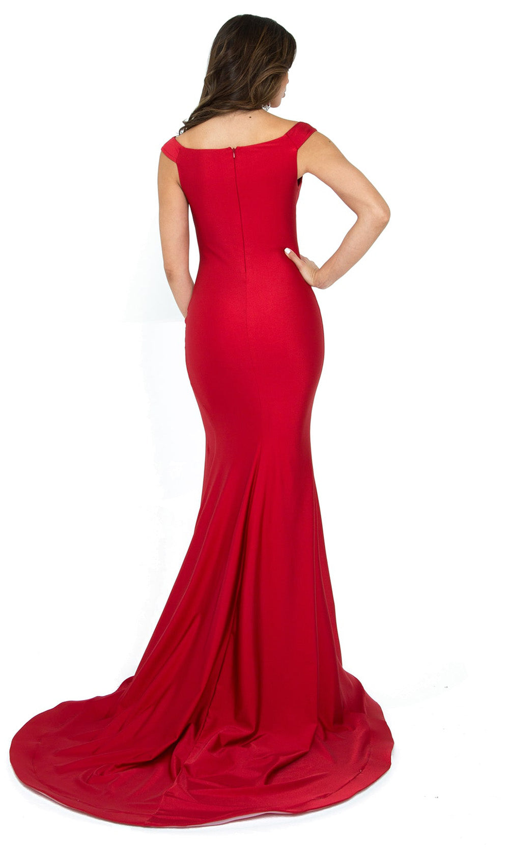 Atria - 6503H Formal Slit V Neck Long Gown In Red