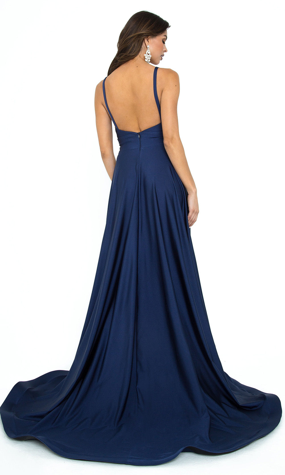 Atria - 6505H Low Back V Neck A-Line Gown In Blue and Black