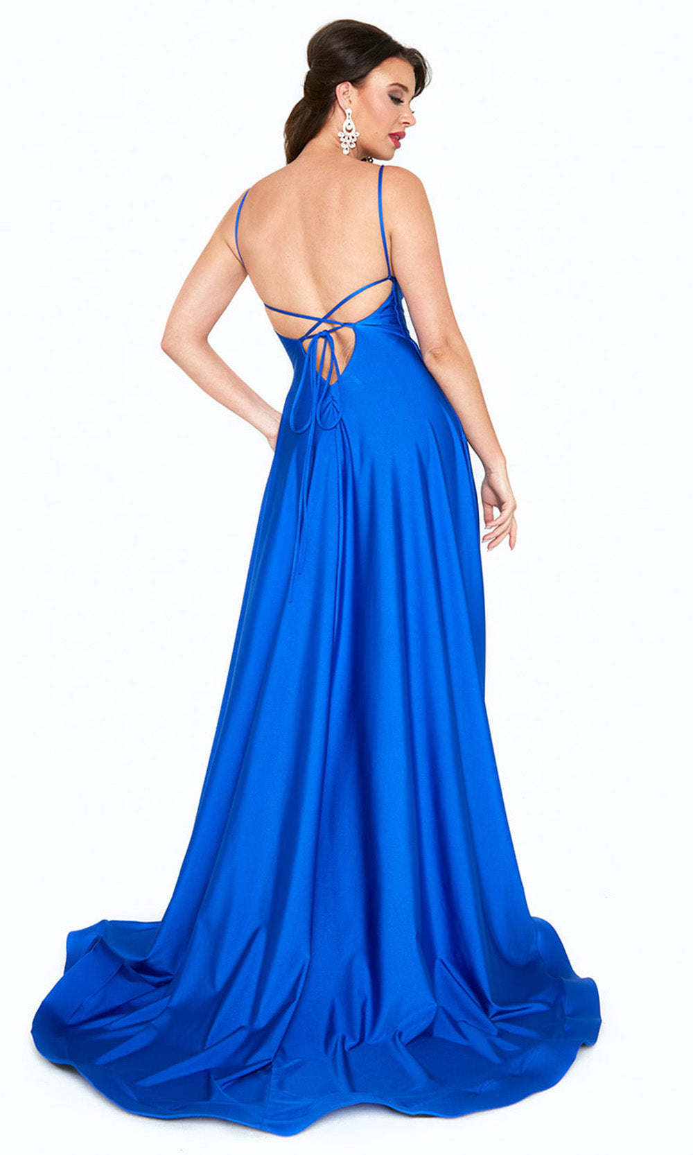 Atria - 6521H Sleeveless A-Line Slit Flowy Gown In Blue
