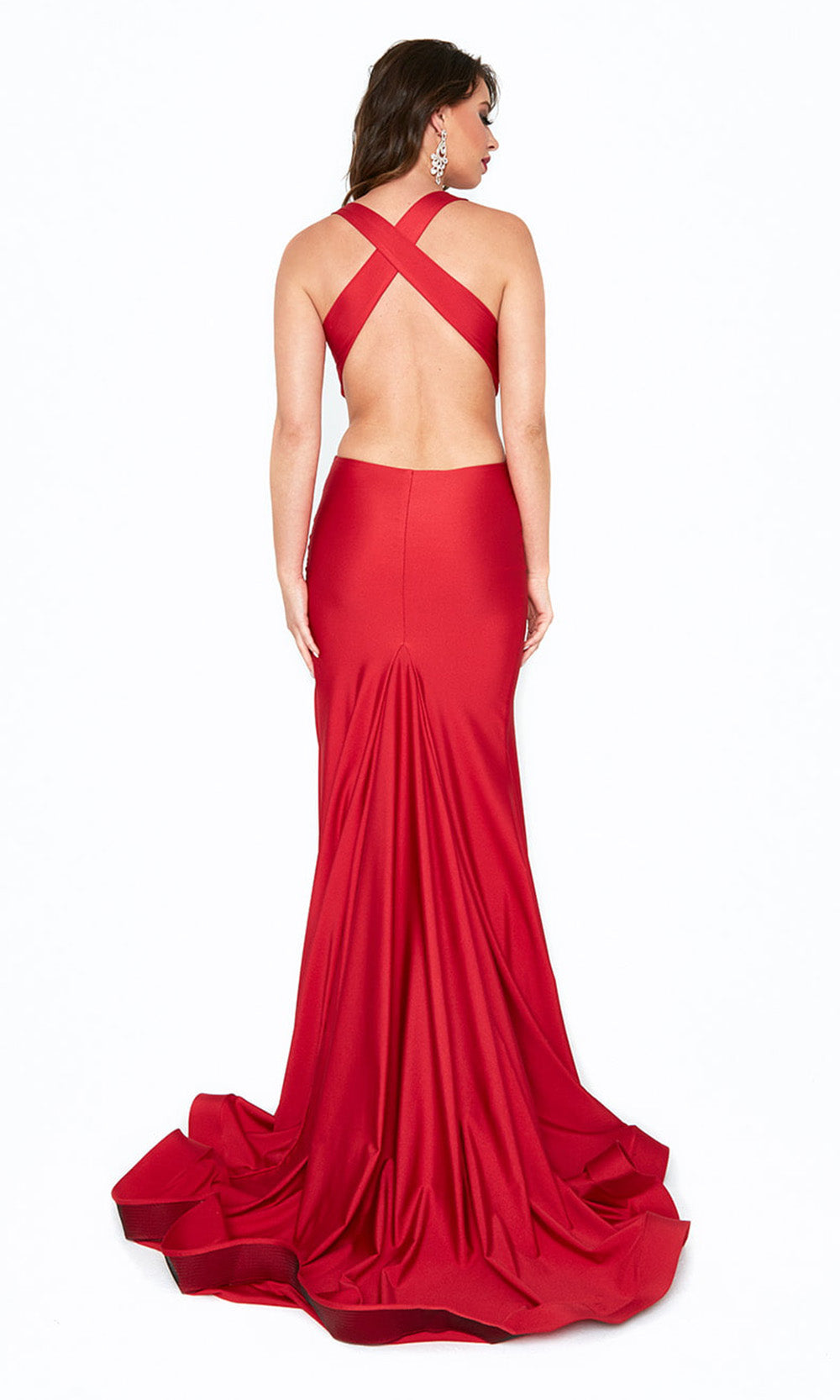 Atria - 6525H Crisscross Pleated Cut Out Slit Gown In Red