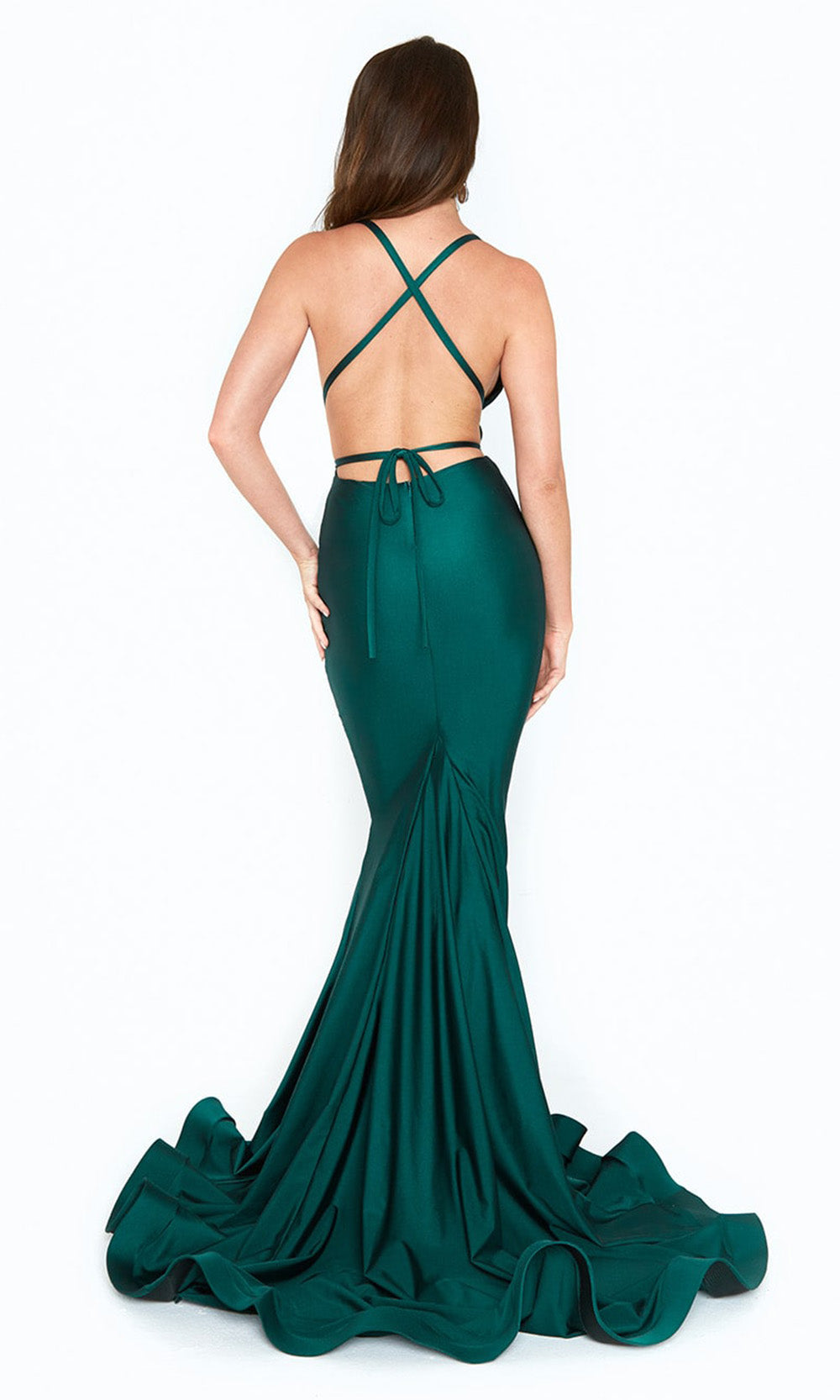 Atria - 6530H Bare Back Plunging Mermaid Gown In Green
