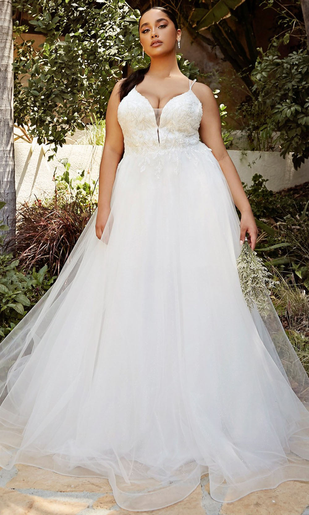 Ladivine - CD0154W Beaded Tulle Bridal Gown In White