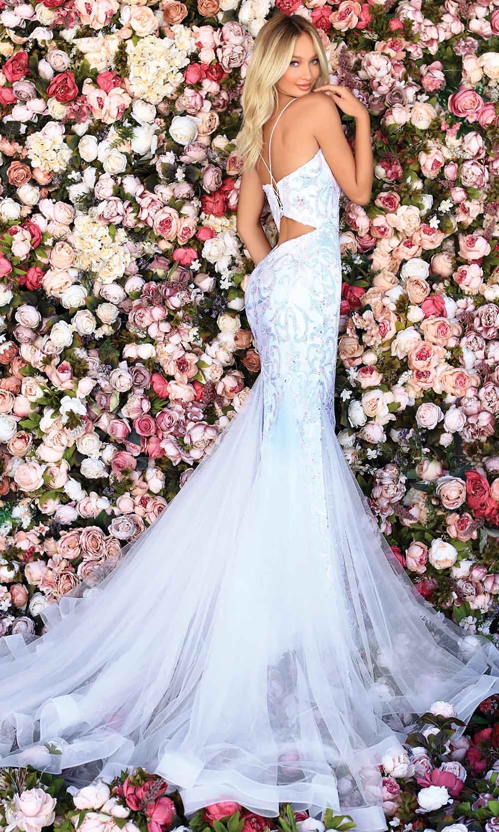 Clarisse - 800227 Sequined Cutout Mermaid Gown In White & Ivory