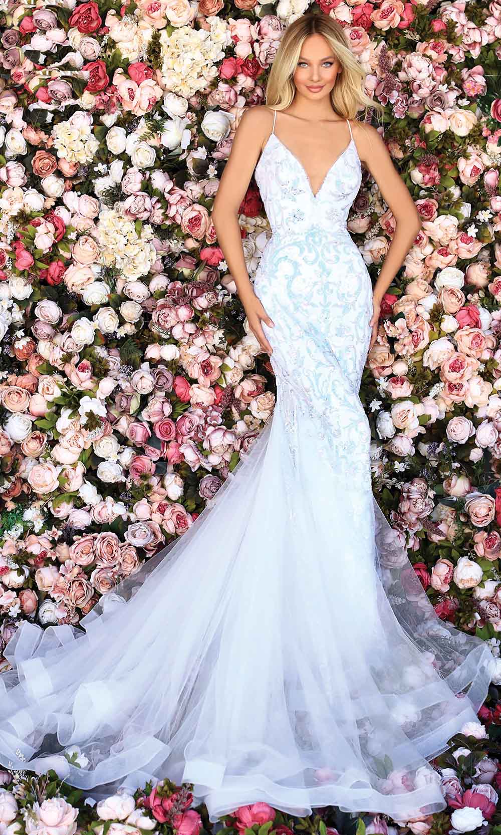 Clarisse - 800227 Sequined Cutout Mermaid Gown In White & Ivory