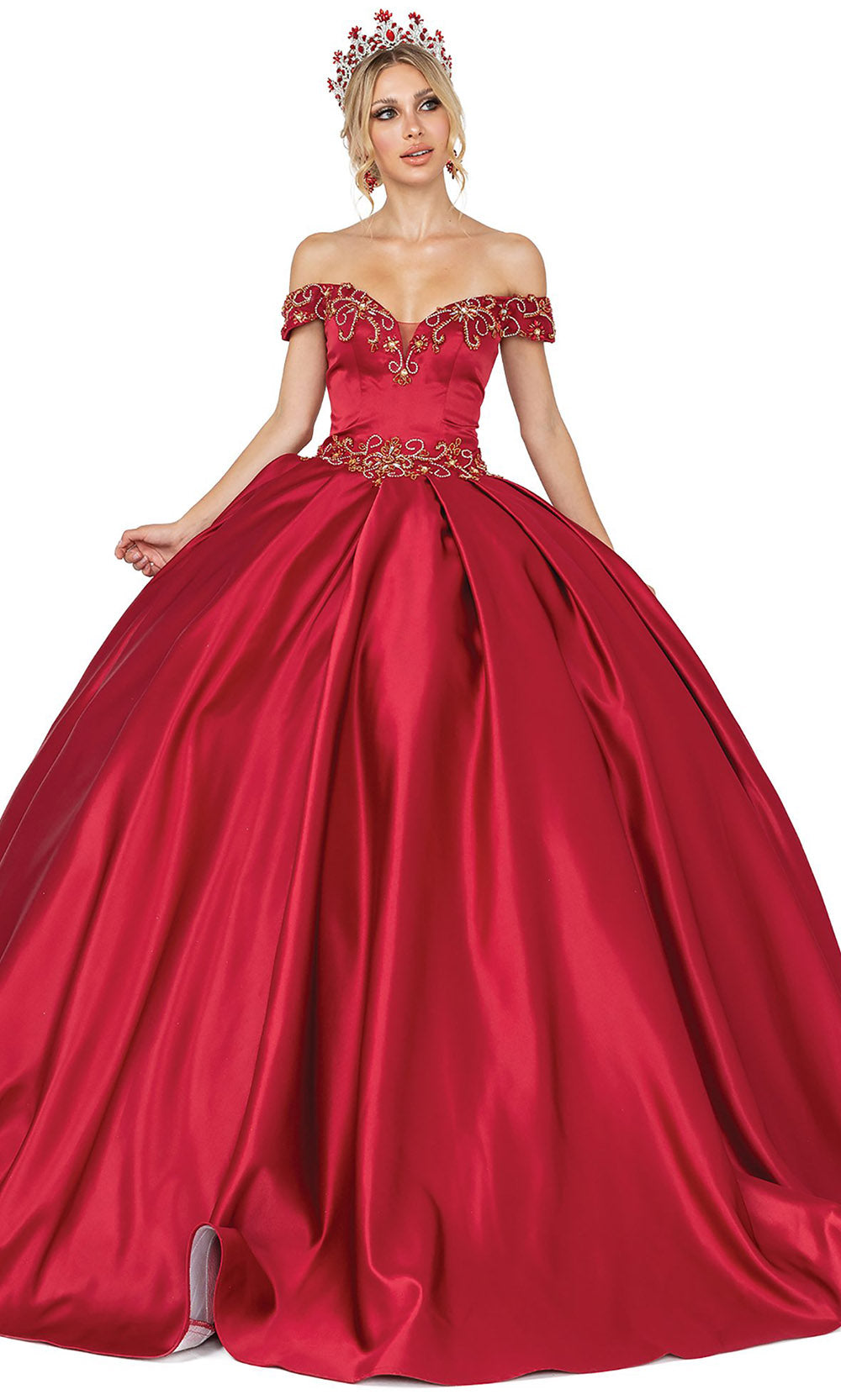 Dancing Queen - 1466 Embellished Off Shoulder Gown In Red