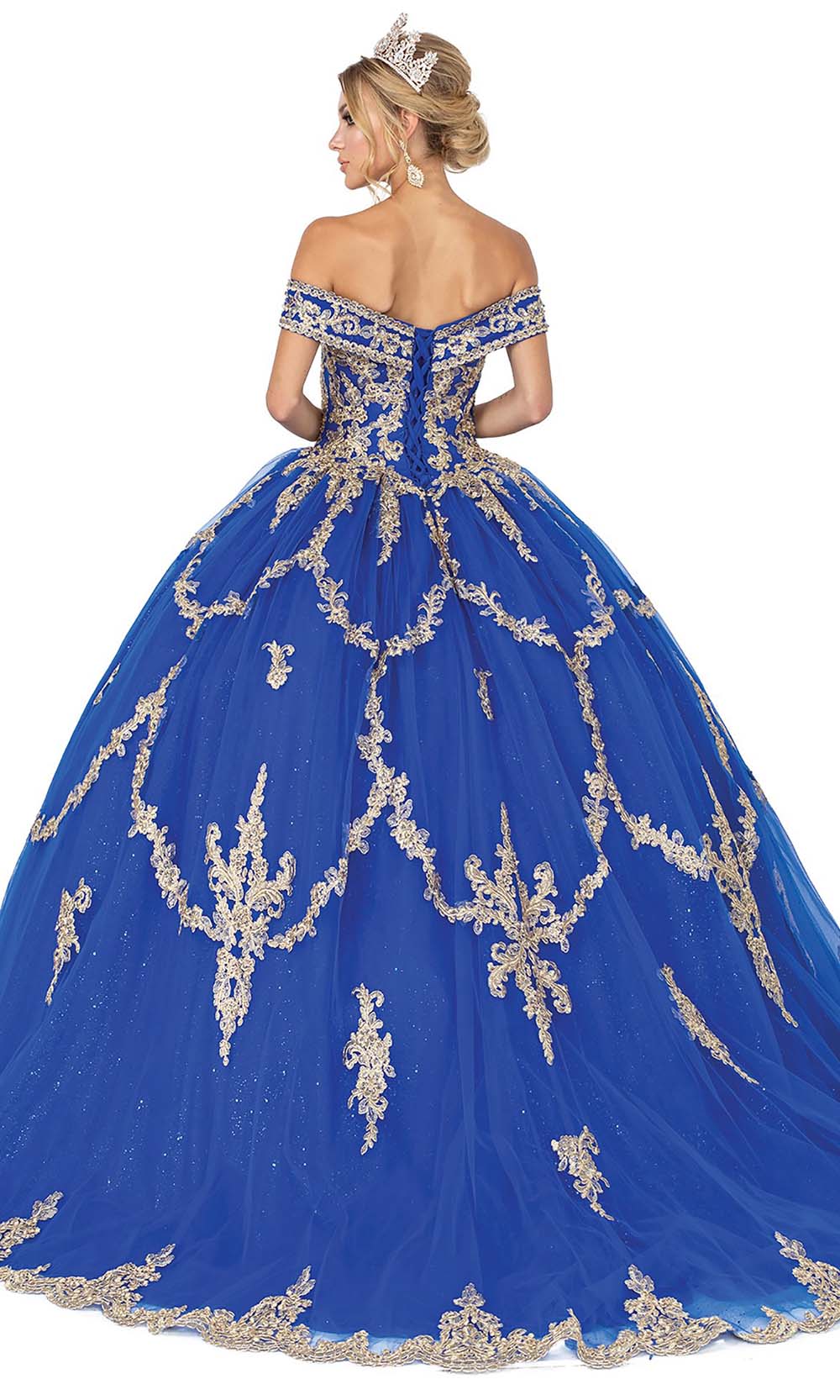Dancing Queen - 1572 Applique Off Shoulder Gown In Blue