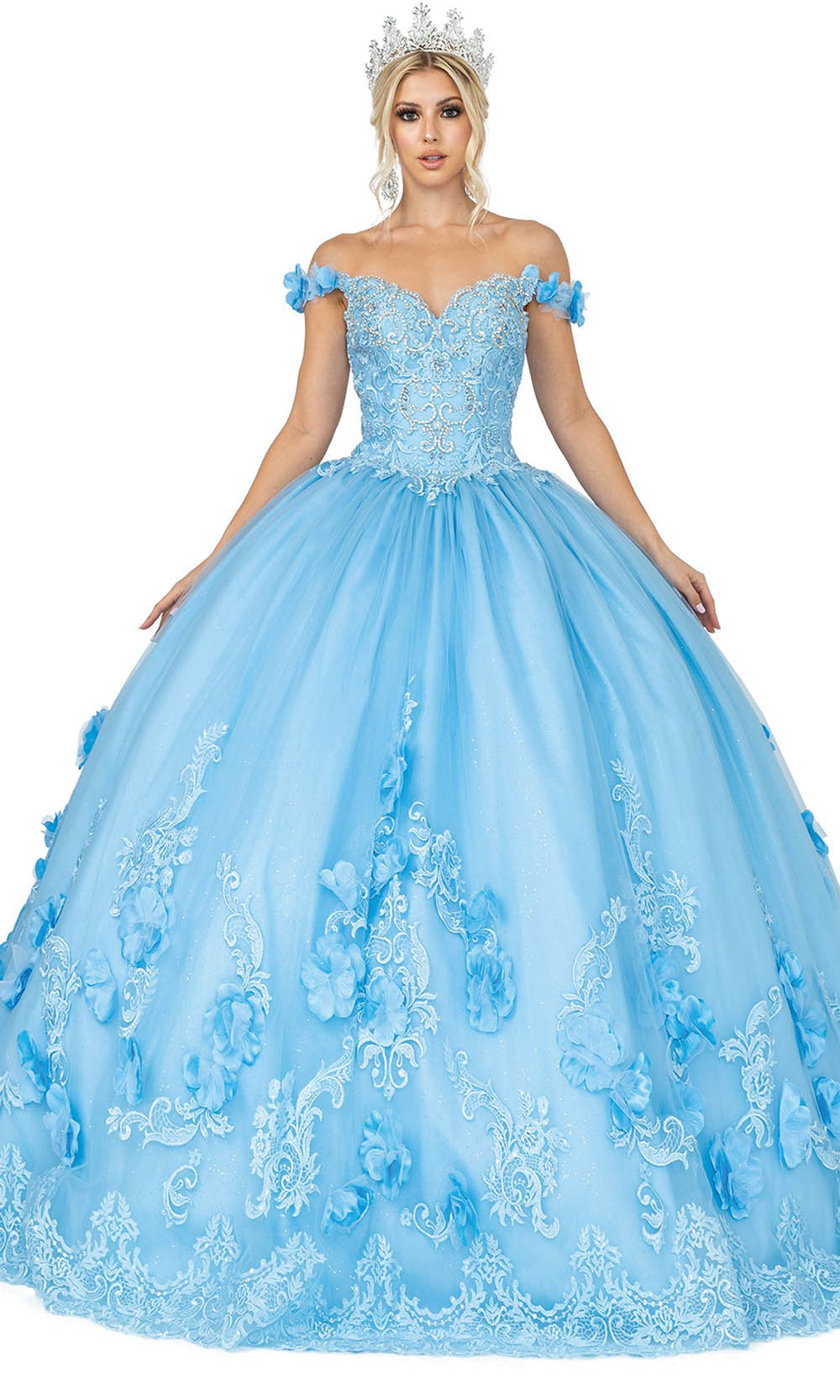 Dancing Queen - 1582 Applique Off Shoulder Ballgown In Blue