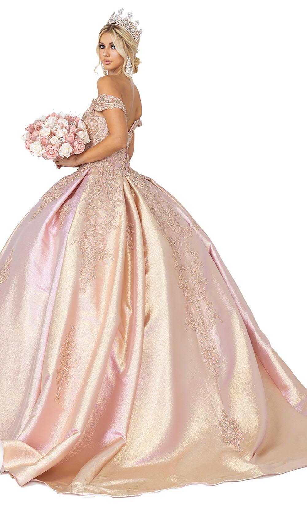 Dancing Queen - 1585 Lace Applique Metallic Gown In Pink