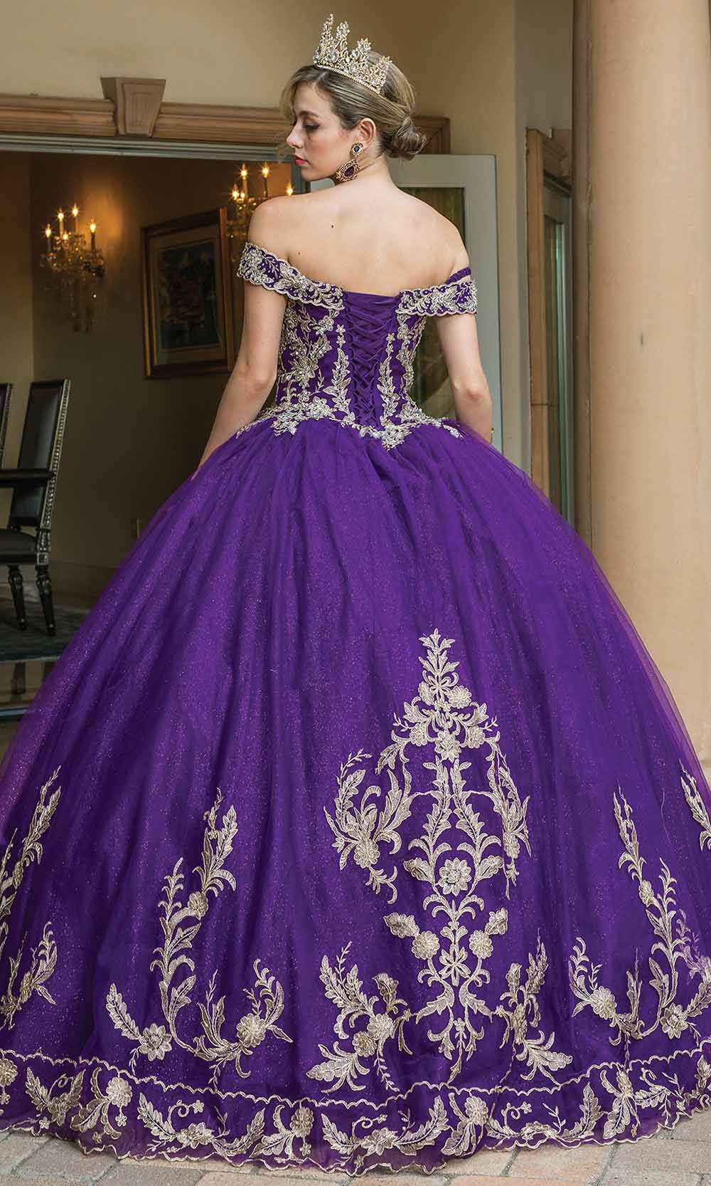 Dancing Queen - 1596 Off Shoulder Embroidered Ballgown In Purple