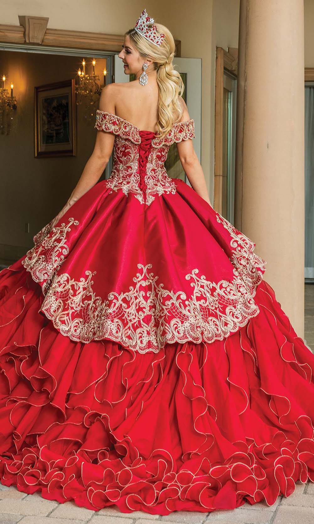 Dancing Queen - 1599 Metallic Ruffled Ballgown In Burgundy