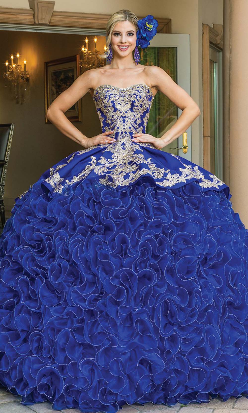 Dancing Queen - 1634 Embellished Sweetheart Ruffled Ballgown In Blue