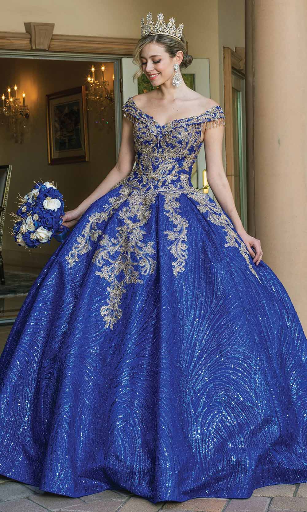 Dancing Queen - 1636 Dangling Beads Embellished Gown In Blue
