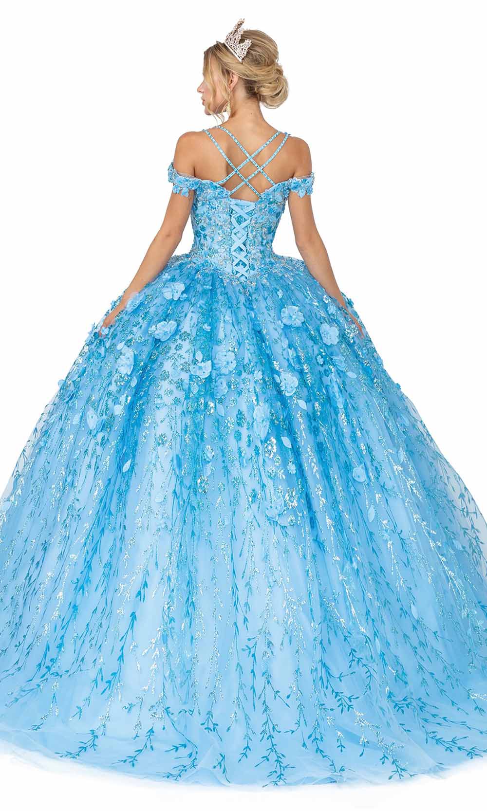 Dancing Queen - 1640 Sweetheart Neck Cold Shoulder Applique Ballgown In Blue