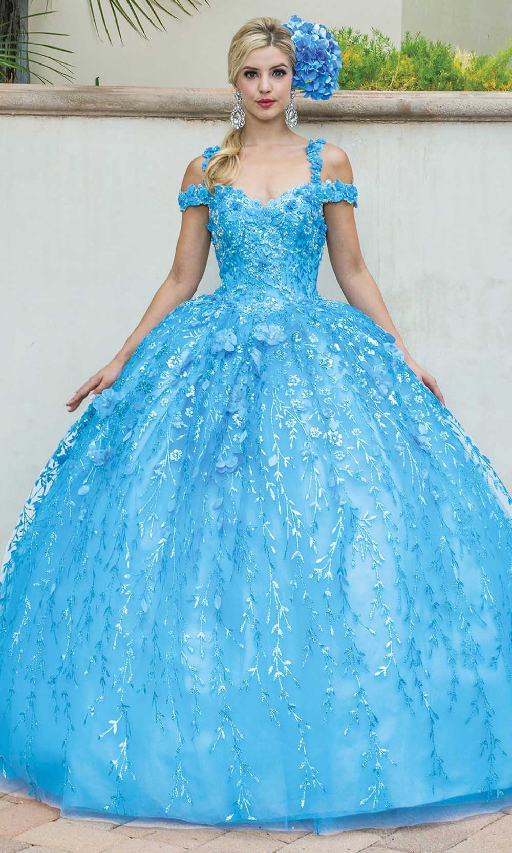 Dancing Queen - 1640 Sweetheart Neck Cold Shoulder Applique Ballgown In Blue