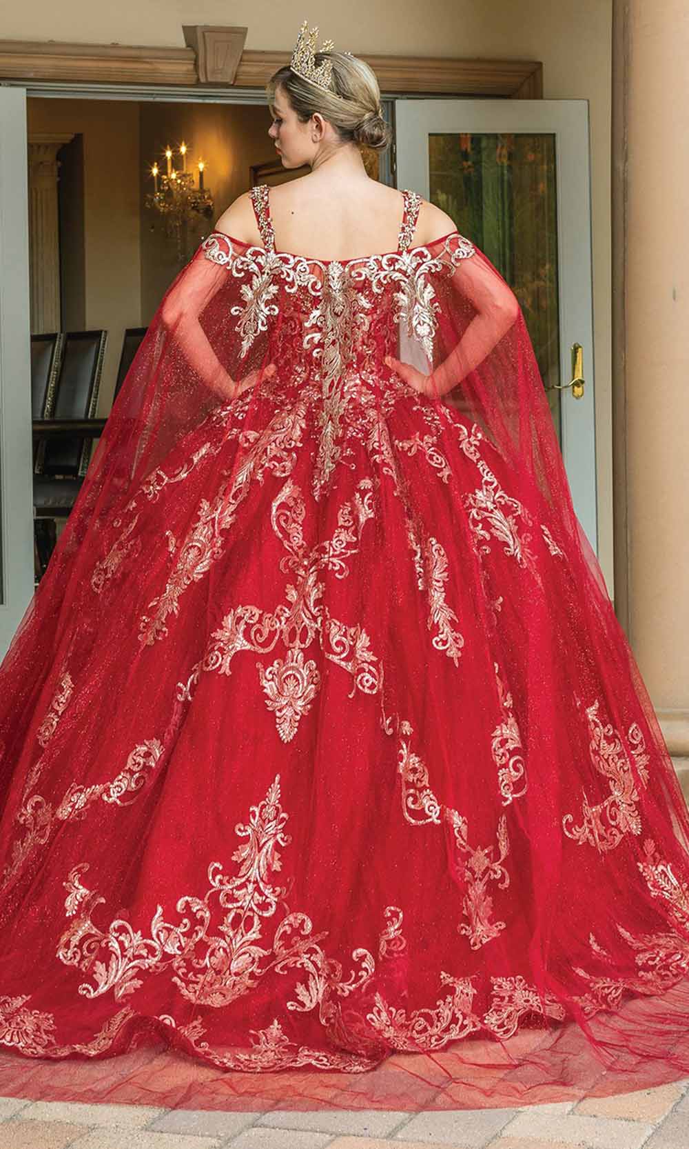 Dancing Queen - 1651 Removable Cape Embellished Ballgown In Red
