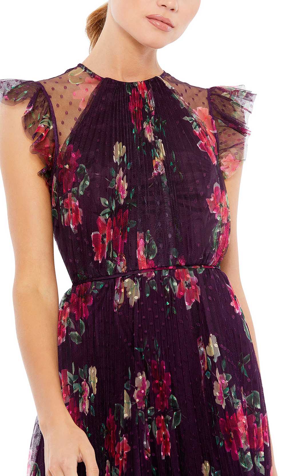 Ieena Duggal - 2143I Jewel Neck Floral Printed Dress In Purple