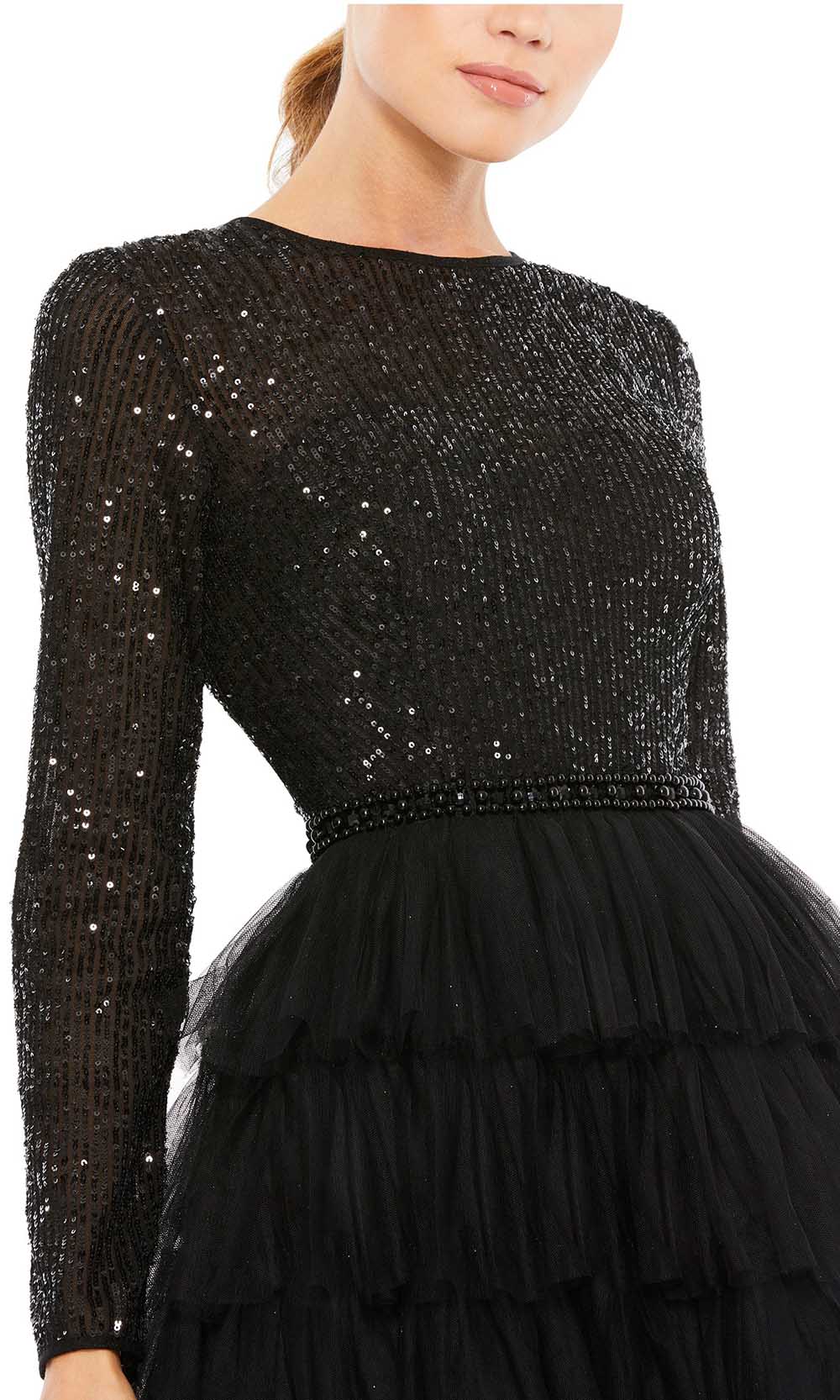 Ieena Duggal - 26299I Long Sleeve Tiered A-Line Dress In Black