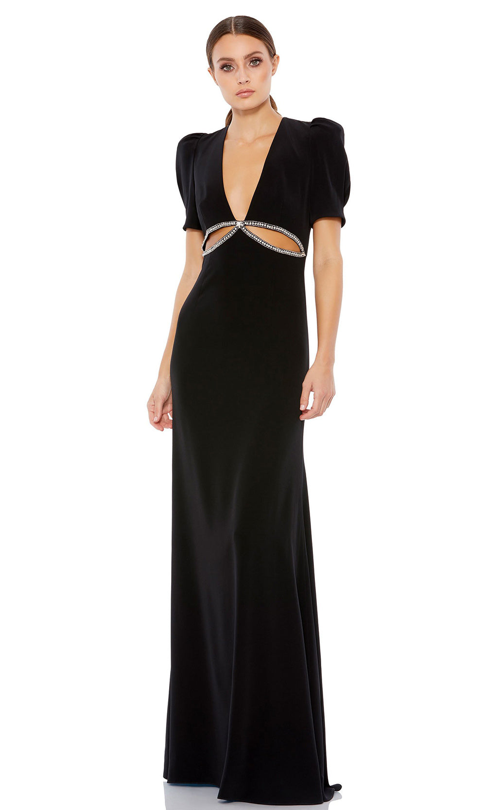 Ieena Duggal - 2630I Long Beaded Cutout Gown In Black