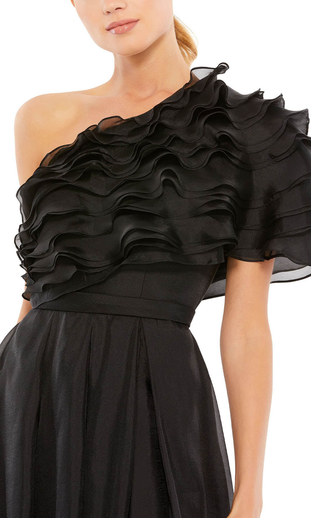 Ieena Duggal - 26527I Tiered One Shoulder Dress In Black