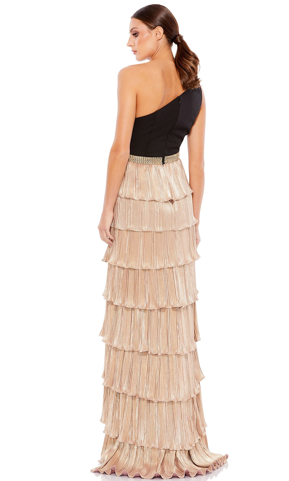 Ieena Duggal - 26541I Tiered High Slit Dress In Black and Neutral