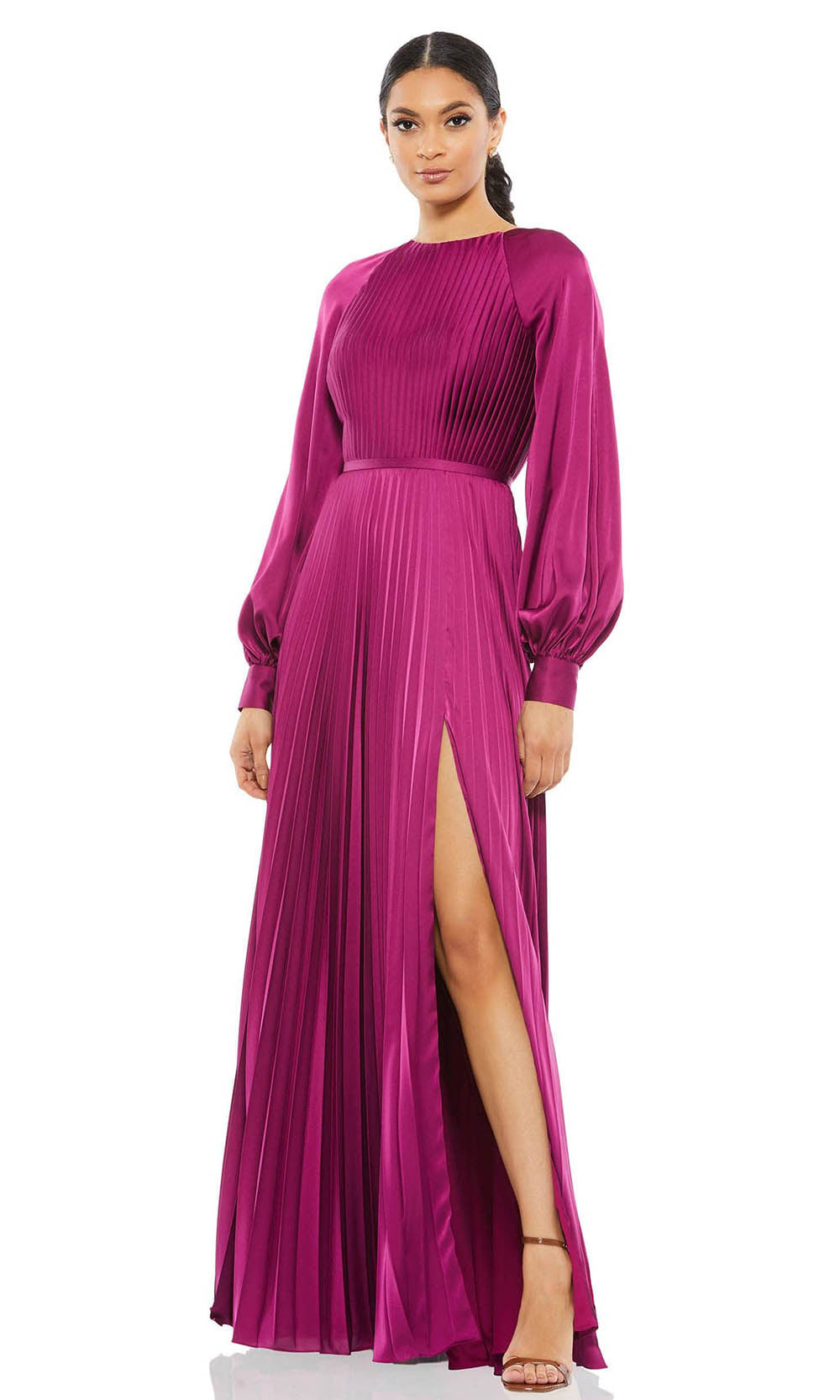 Ieena Duggal - 26590I Pleated Allover Bishop A-Line Gown In Pink