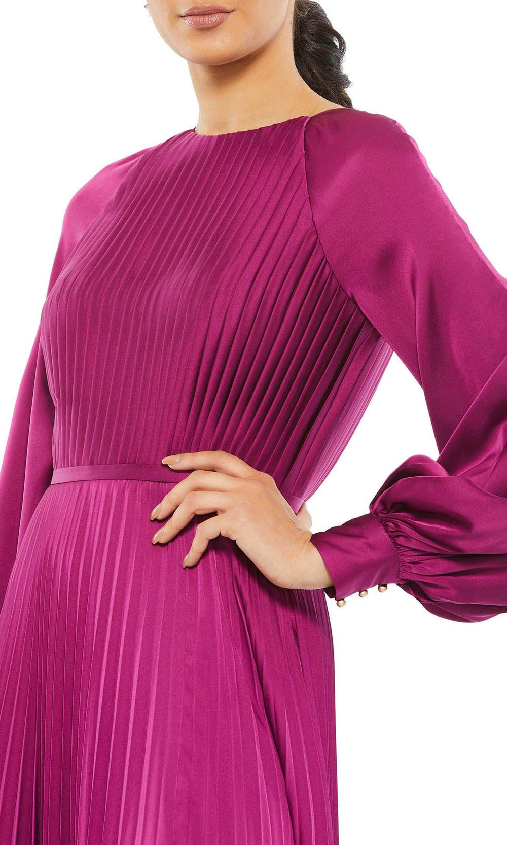 Ieena Duggal - 26590I Pleated Allover Bishop A-Line Gown In Pink