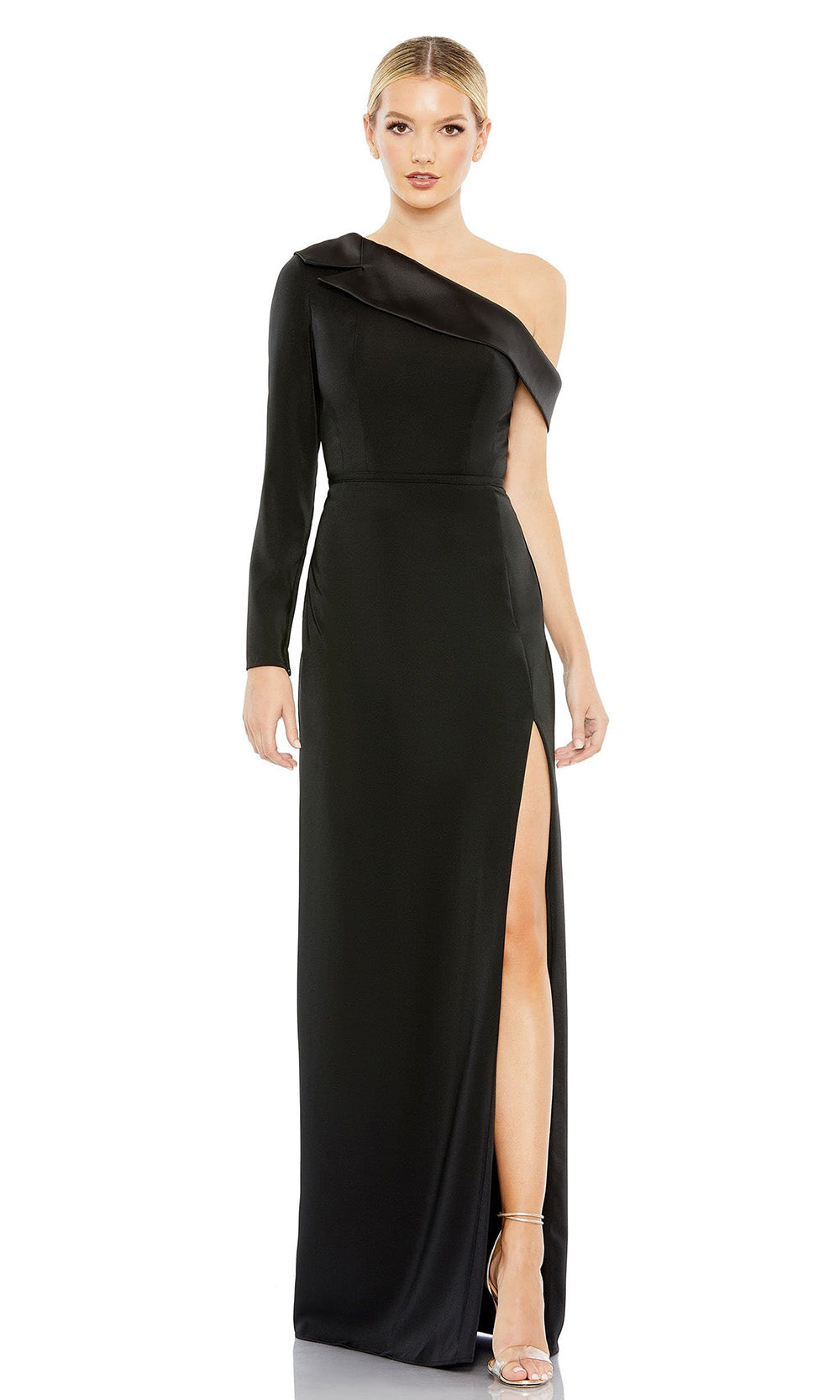 Ieena Duggal - 26726 Long Sleeve One Shoulder Gown In Black