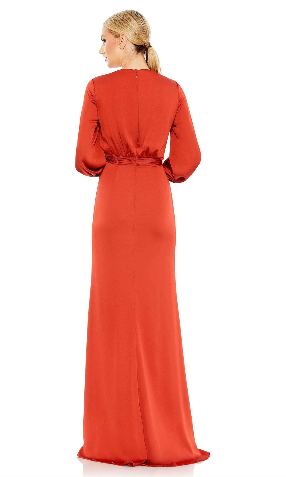 Ieena Duggal - 26895 Bishop Sleeve Sheath Gown In Orange