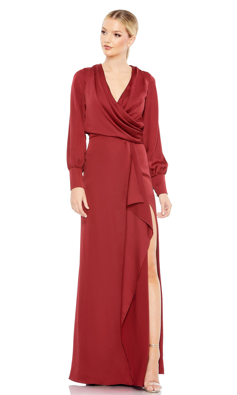 Ieena Duggal - 26895 Bishop Sleeve Sheath Gown In Red