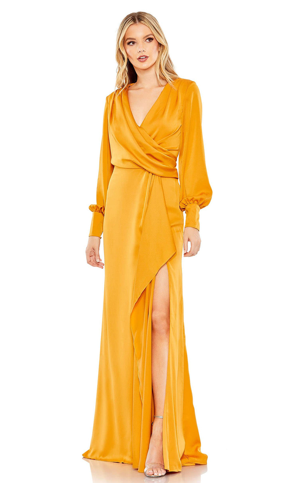 Ieena Duggal - 26895 Bishop Sleeve Sheath Gown In Yellow