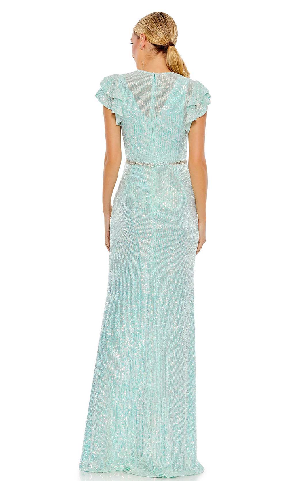 Ieena Duggal - 26942 Cap Sleeve Sequined Sheath Gown In Blue