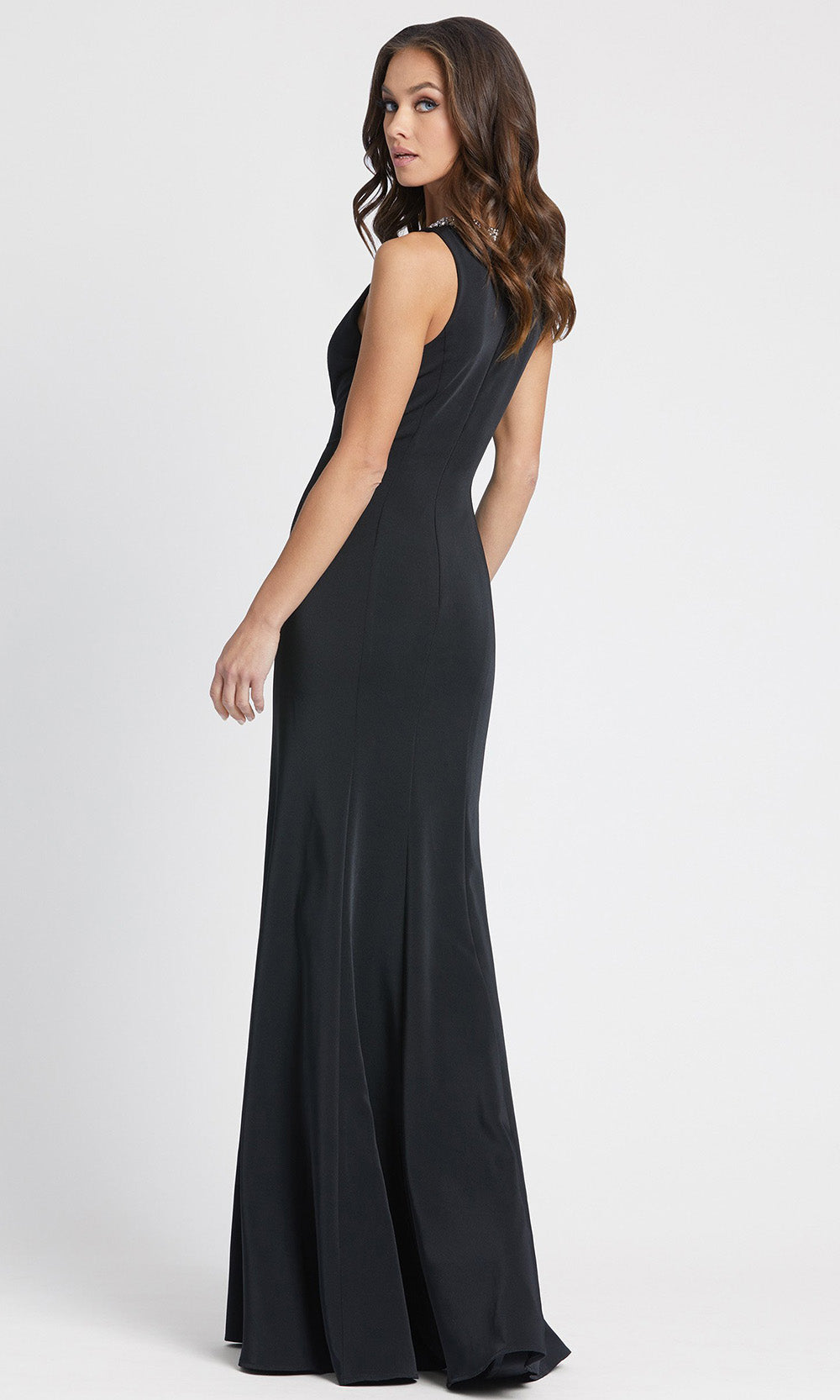 Ieena Duggal - 49093I Beaded Neck Sculpted Evening Gown In Black