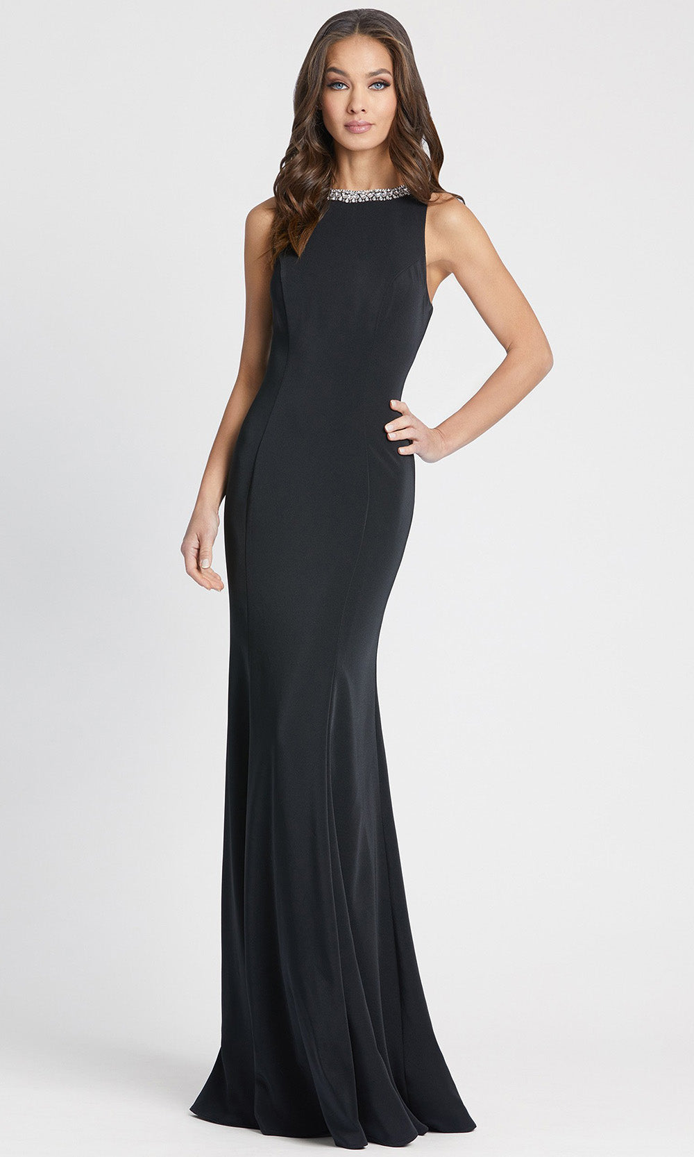 Ieena Duggal - 49093I Beaded Neck Sculpted Evening Gown In Black