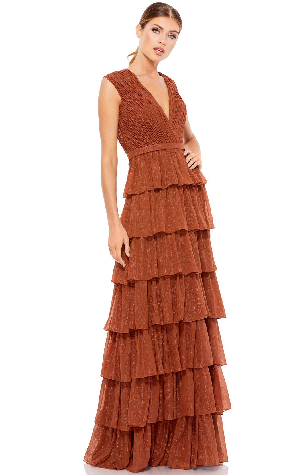 Ieena Duggal - 49287I Glitter Tiered A-Line Evening Gown In Brown
