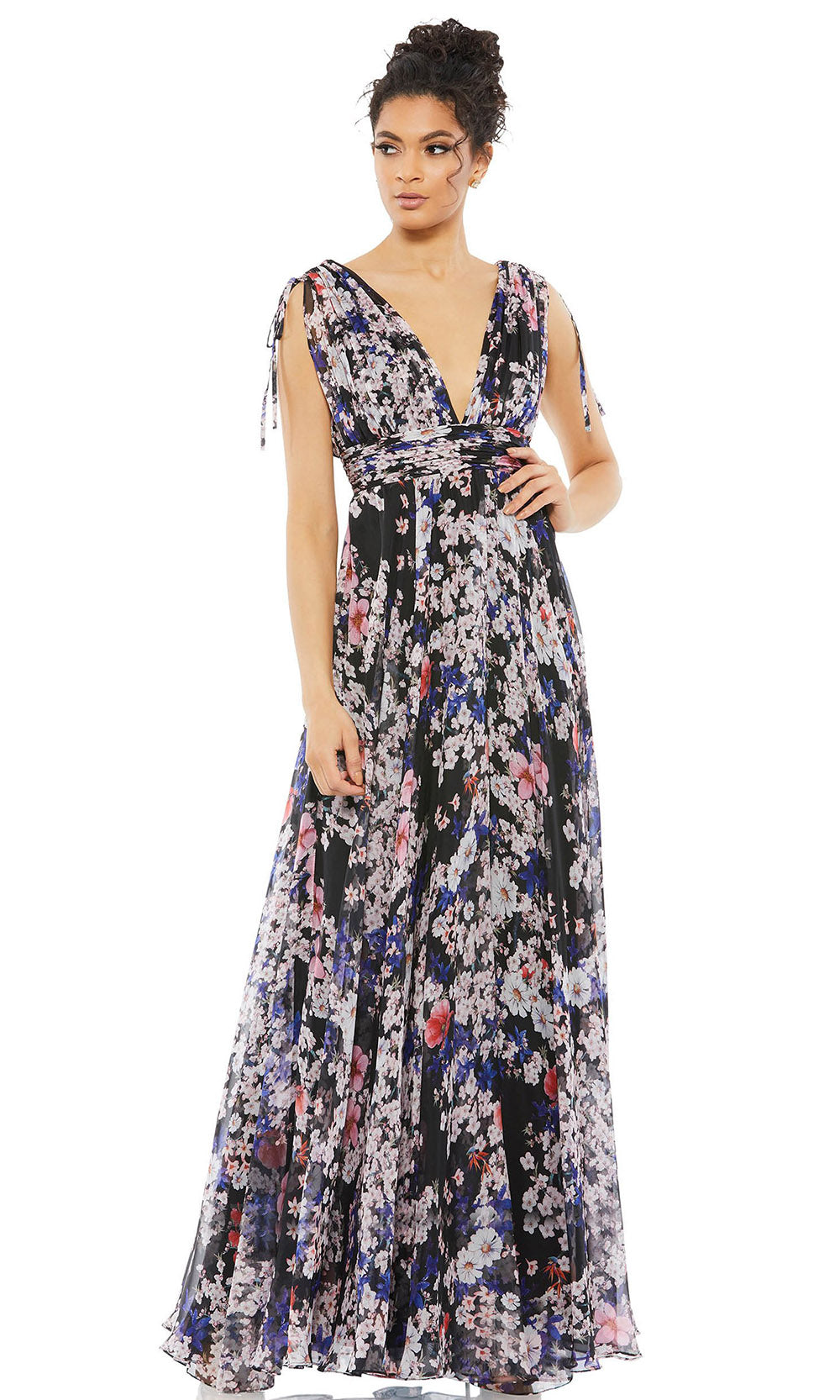 Ieena Duggal - 55414I Floral Pleated A-Line Dress In Print
