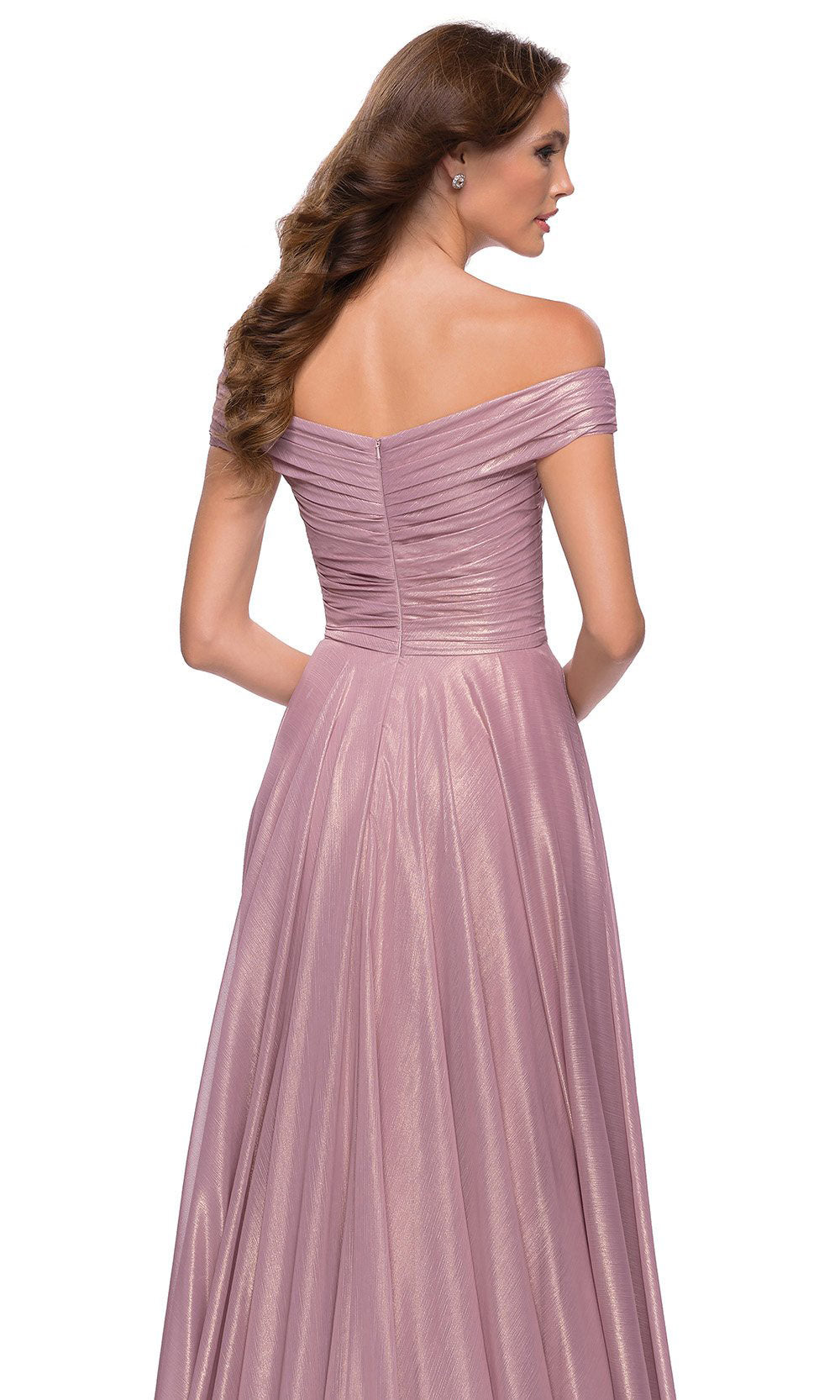 La Femme - 29172 A-Line Metallic Off-Shoulder Dress In Pink