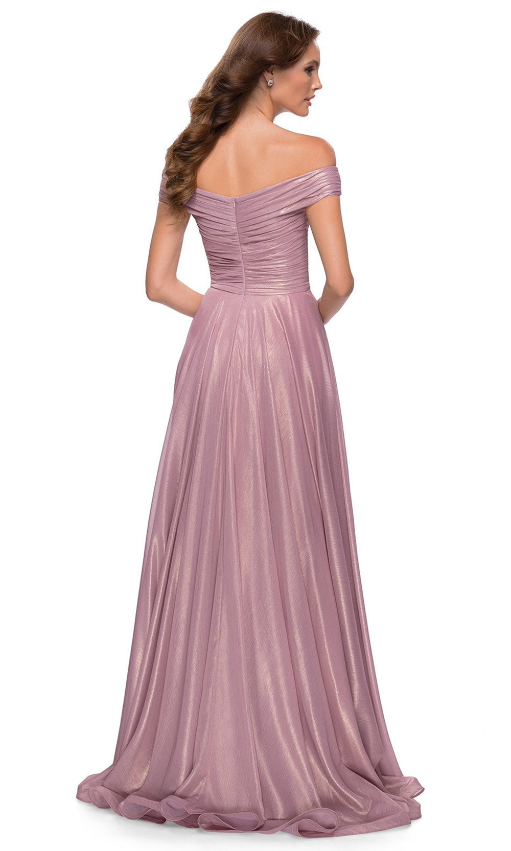 La Femme - 29172 A-Line Metallic Off-Shoulder Dress In Pink