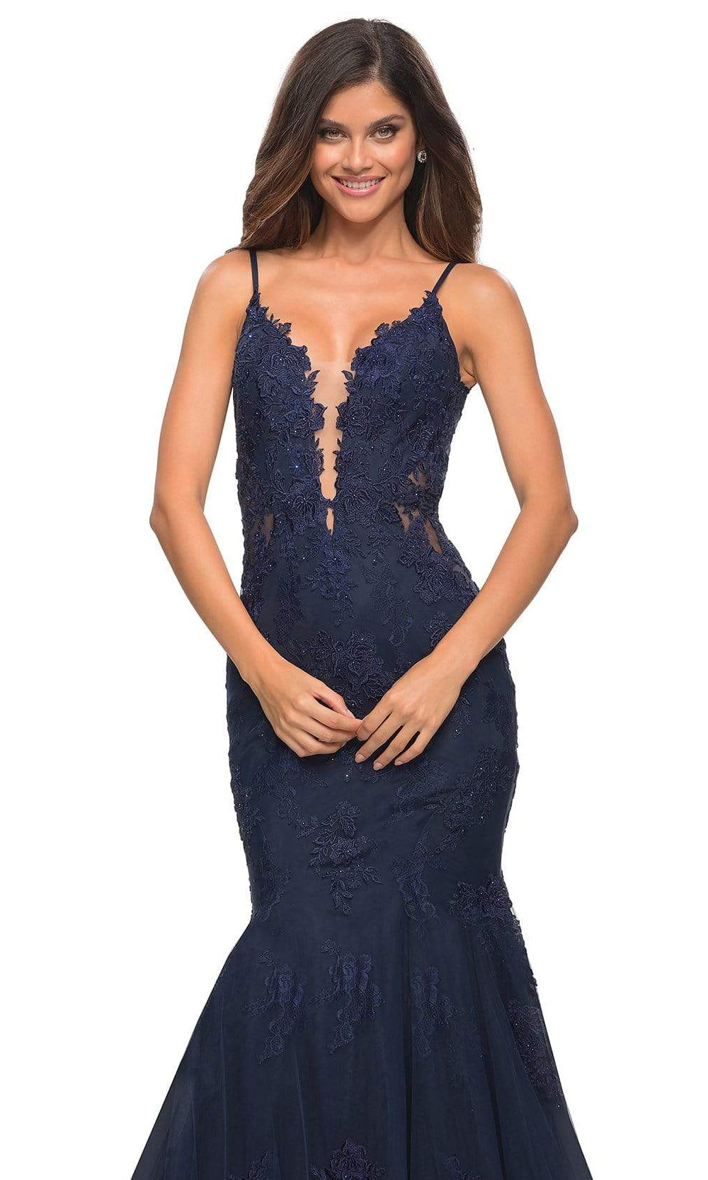 La Femme - 29680 Sleeveless Lace Mermaid Gown In Blue