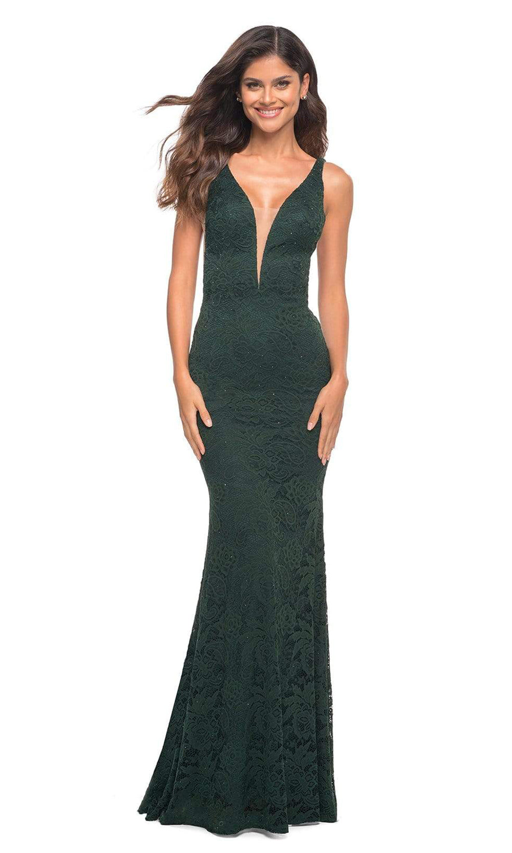 La Femme - 29732 Bead-Adorned Lace Gown In Green