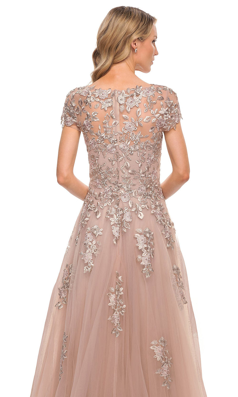 La Femme - 29829 Floral Appliqued Long Dress In Pink