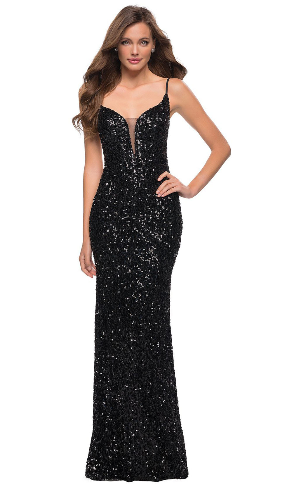 La Femme - 29872 Strappy Back Sequin Dress In Black