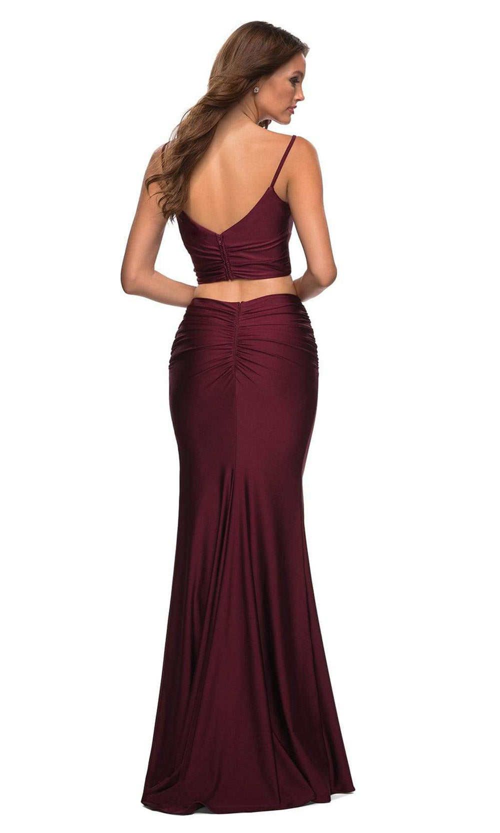 La Femme - 29904 Two Piece Sheath V Neck Gown In Black and Red