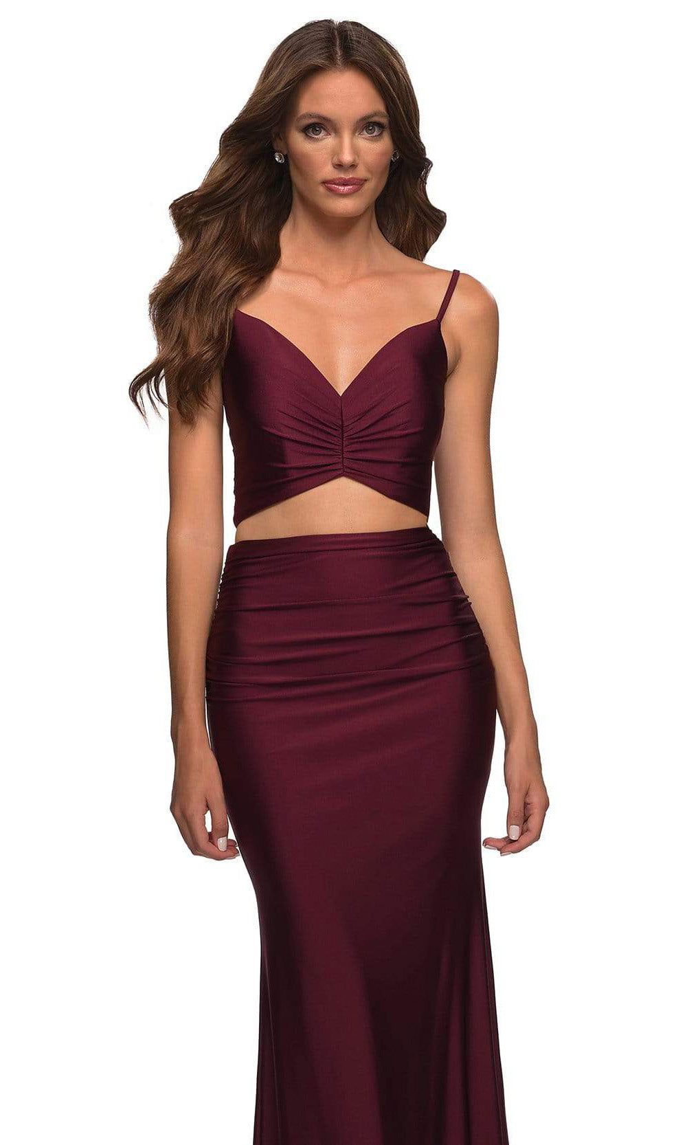 La Femme - 29904 Two Piece Sheath V Neck Gown In Black and Red