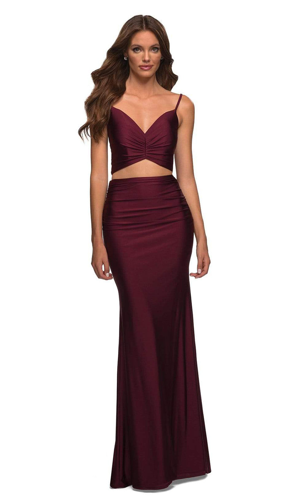 La Femme - 29904 Two Piece Sheath V Neck Gown In Black and Red