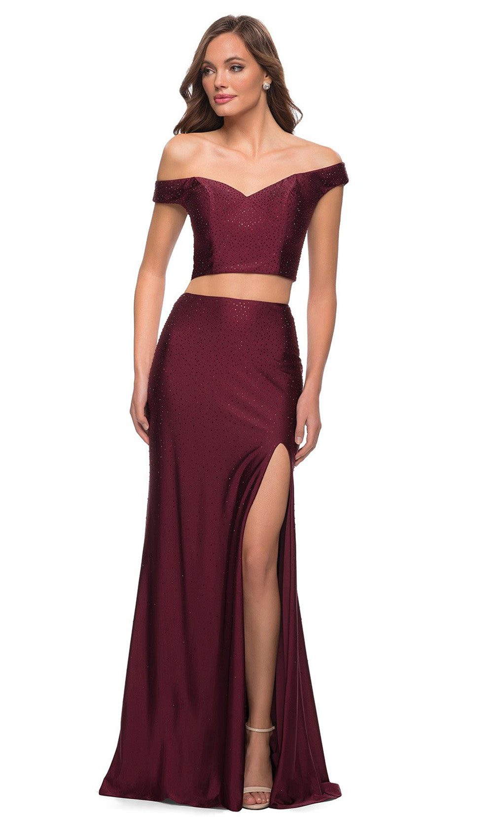 La Femme - 29951 Two Piece Semi-Sweetheart Column Dress In Red