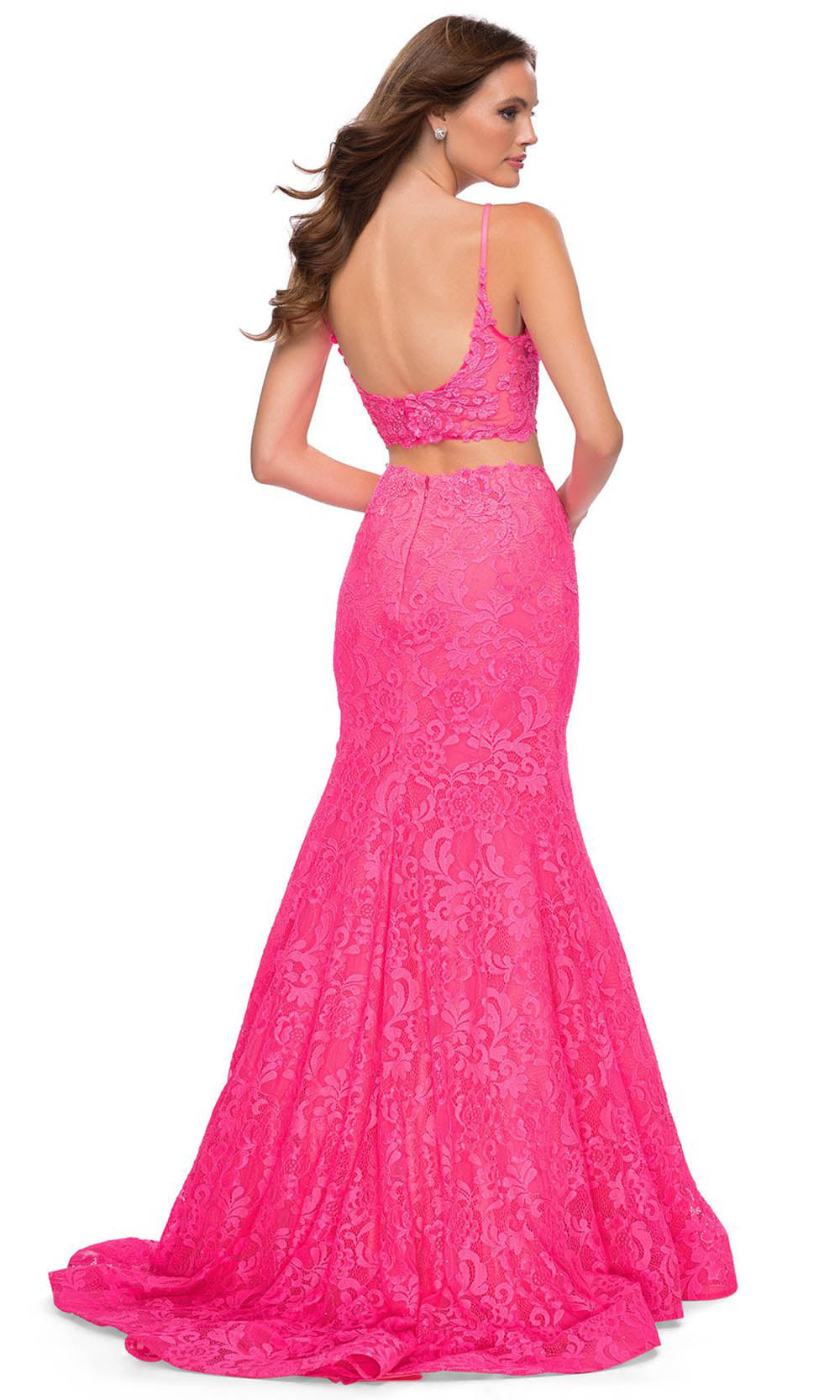 La Femme - 29967 Floral Trumpet 2-Piece Dress In Pink